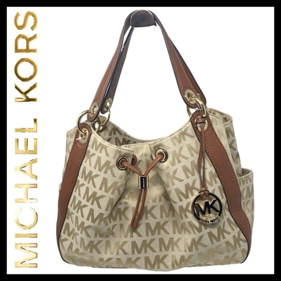 Michael Kors Handbags - MICHAEL KORS Ludlow Shoulder Bag Signature Jacquard and Leather